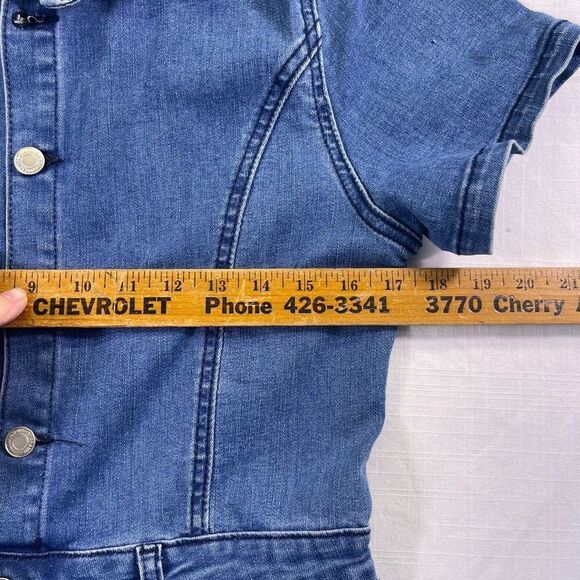 Wisteria Lane Blue Denim Button Front Short Sleeve Flare Leg Jumpsuit Large - Picture 6 of 14